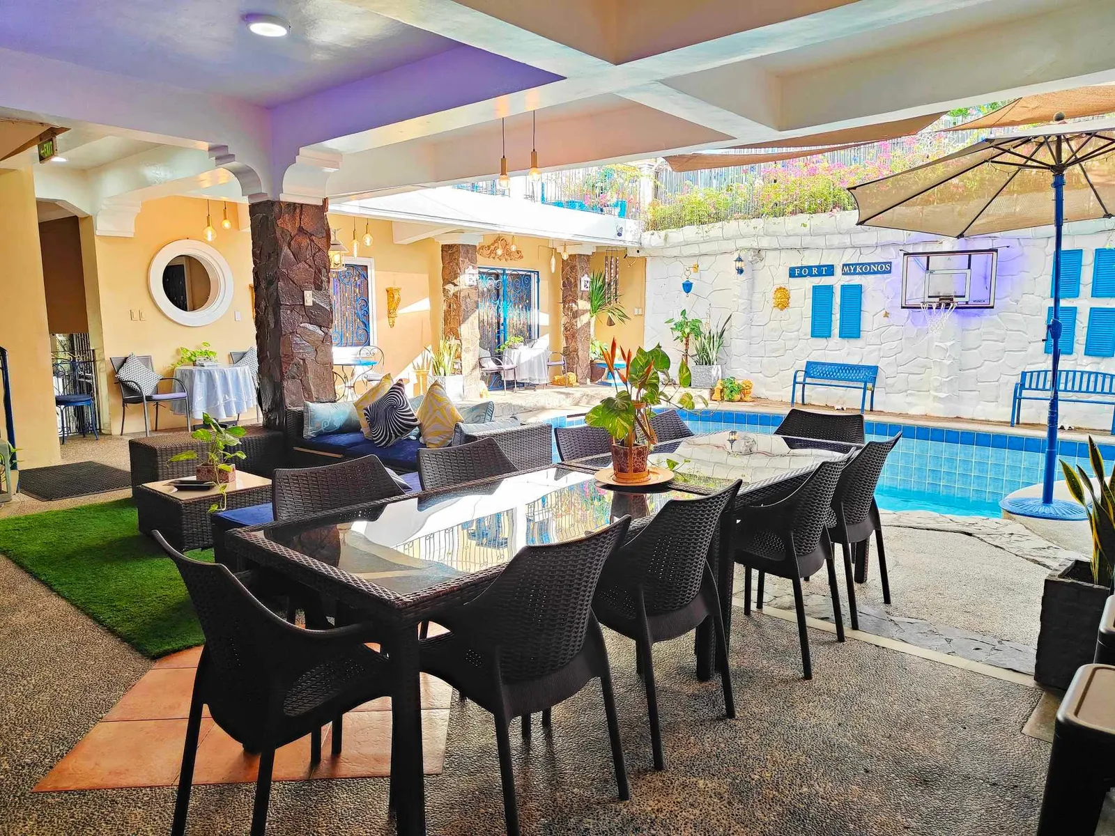 Poolside dining table