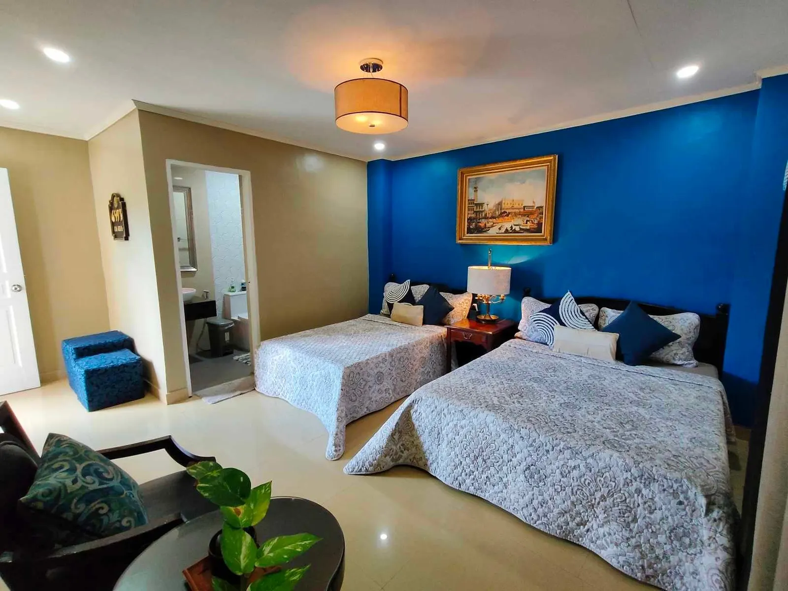 Blue room with two beds